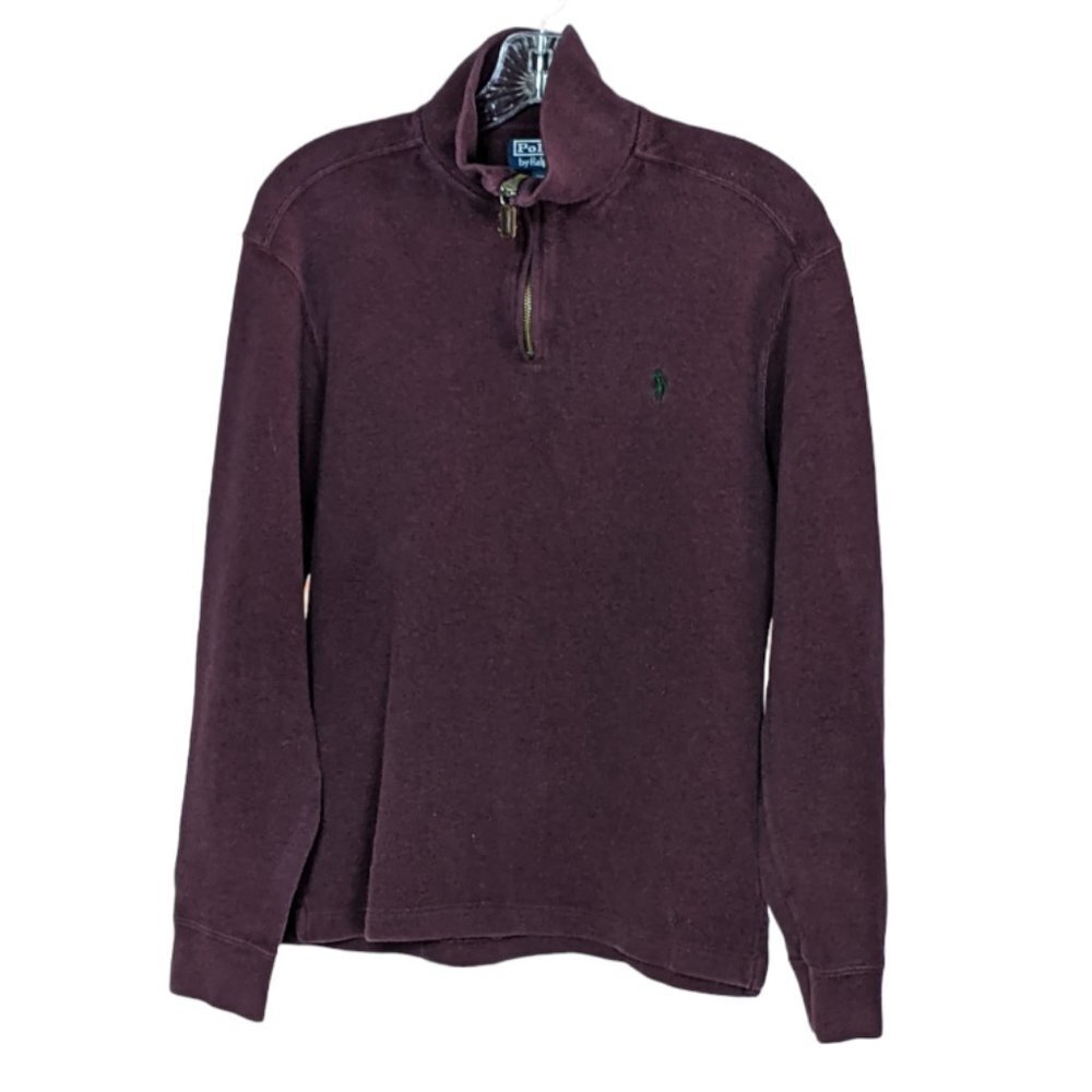 POLO BY RALPH LAUREN Quarter Zip Cotton Knit Pullover Burgundy Size Small - Picture 1 of 9